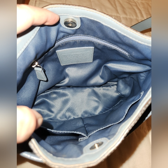 Coach Penelope Canvas Sateen Patent Leather Crossbody Purse, Blue/Gray - Picture 7 of 16